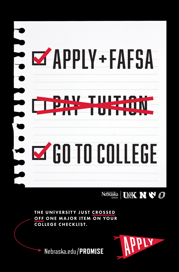 Poster showing that the student does not Pay Tuition with the Nebraska Promise