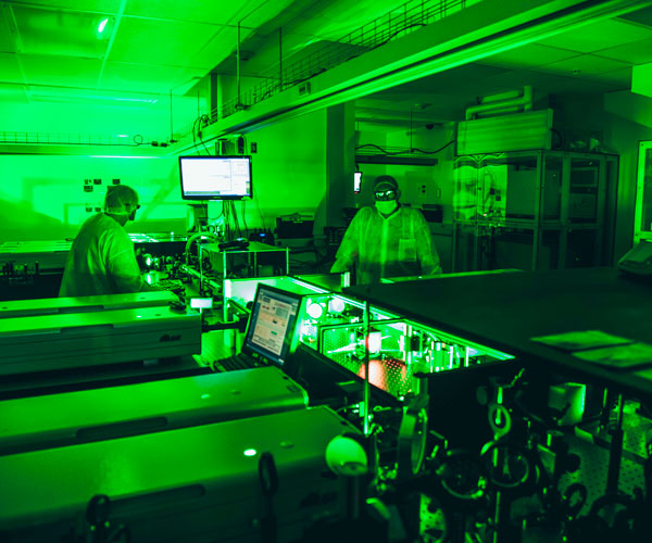 Laboratory bathed in green light