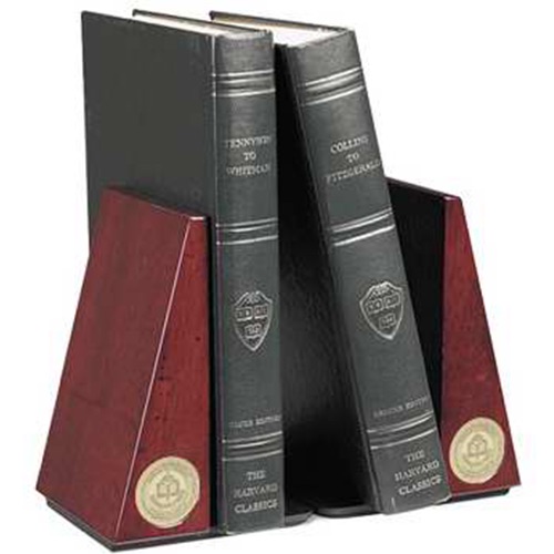 wooden bookends with two books between