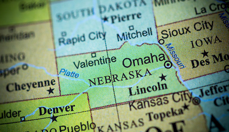 Nebraska in focus on a map
