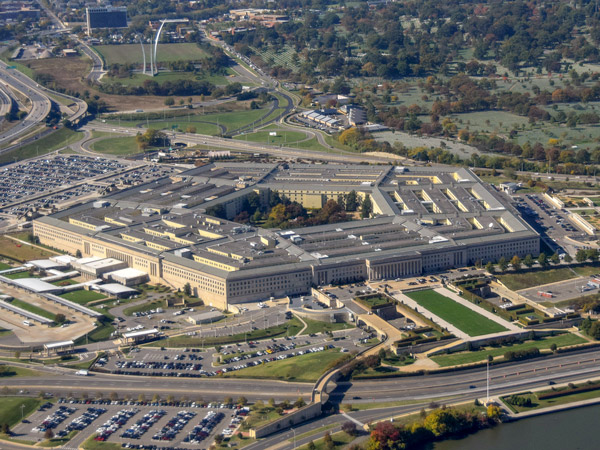 flyover shot of Pentagon