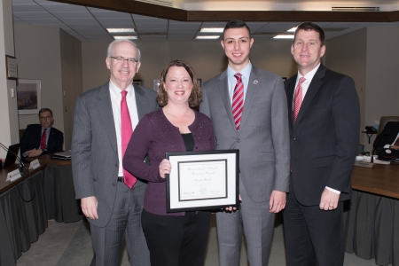 Chancellor Gold;  Sarah Burke, recipient; Regent Eby; President Bounds.