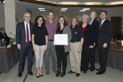 Chancellor Gold; Regent Valquier Chavez; John Kennedy, husband; Angie Kennedy, recipient; Jim Mazzei, father; Mary Anne Mazzei, mother; Emily Poeschl, supervisor; President Bounds