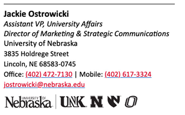 example email signature of Jackie Ostrowicki