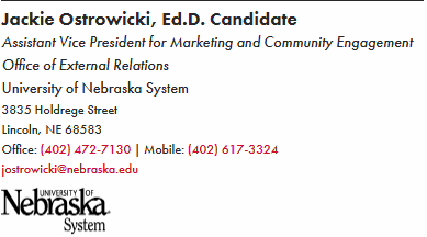 Example of an email signature produced via generator tool