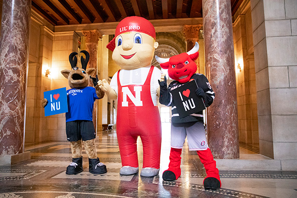 UNK Mascot, UNL Mascot, and UNO Mascot