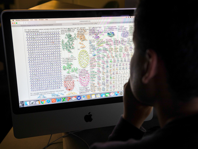 Jurge Cruz analyzing social media data on computer screens
