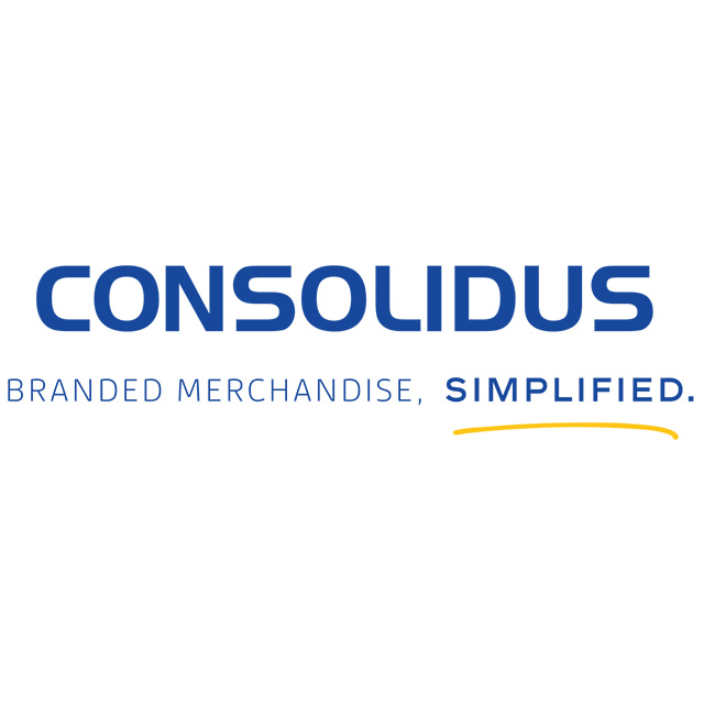Consolidus logo with the tagline “Branded merchandise, simplified.” and a yellow underline under “simplified.”.