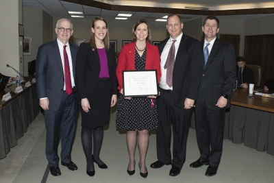 Chancellor Gold; Regent Hotovy; Heidi Reelfs, recipient; Scott Reelfs, husband; President Bounds