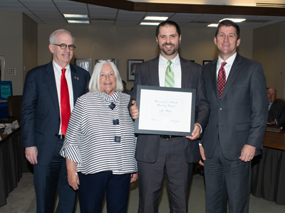 Pictured: Chancellor Gold; Regent Weitz; Joe Hayes, recipient; President Bounds.