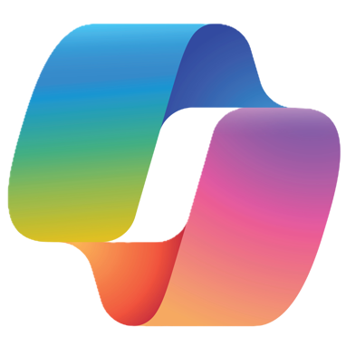 Microsoft 365 logo featuring a flowing multicolored ribbon shape in blue, green, yellow, orange, pink, and purple on a light background.