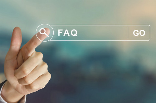 A close-up view of a hand pressing a virtual search icon on a transparent search bar that displays the text “FAQ” in the center and “GO” on the right, set against a softly blurred background.